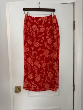 Josephine Chaus Silk Maxi Skirt with Peach Floral Print